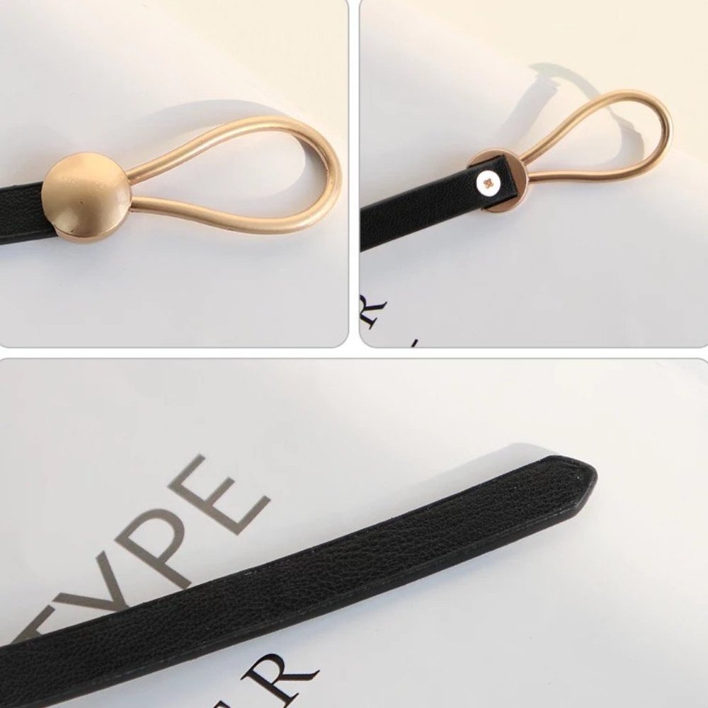 NEW Women’s Adjustable Self Tie Knot Brushed Gold Buckle Thin Faux Leather Belt - Picture 4 of 12